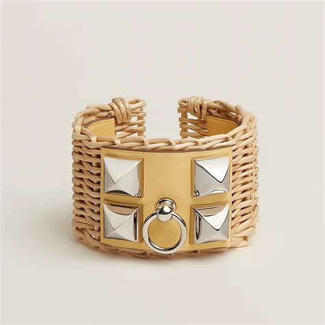 Rare Hermes Medor Picnic Ratan CDC Cuff Bracelet 